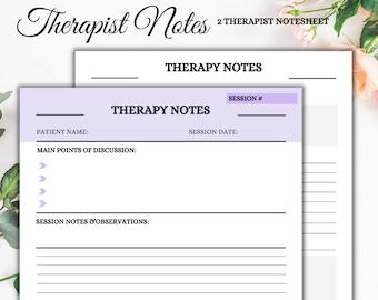 Notas del terapeuta / Hoja de notas del terapeuta / Hoja imprimible / Sesión de terapia / Descarga digital
