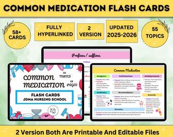 Common Medications Flashcards Fully Hyperlinked | Medication Administration | Nursing Revision | Digital Nurse Bundle | Digital Download
