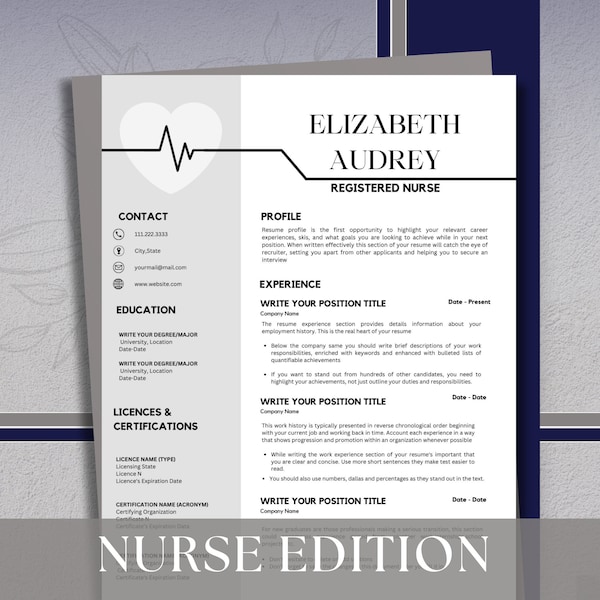 Nurse Resume Template | Professional Resume | Student Nurse Resume | Medical Resume | Instant Download | Rn Resume