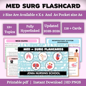Med-Surg-flashkaart met hyperlink | 118+FlashCard | Med-Surg Study Note | Gids voor verpleegscholen | Direct downloaden | Medisch-chirurgische opmerking