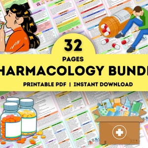 Pack de pharmacologie | Notes sur l'école d'infirmières | Notes de pharmacologie imprimable 32 pages | Feuille de rapport de l'infirmière | Guide des médicaments