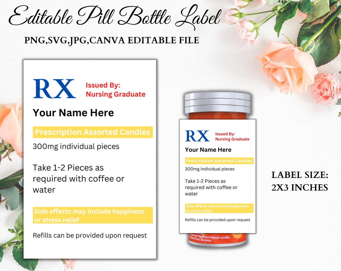 Pill Bottle Label Jpg Png Svg Nurse Party Favors Pill Etsy