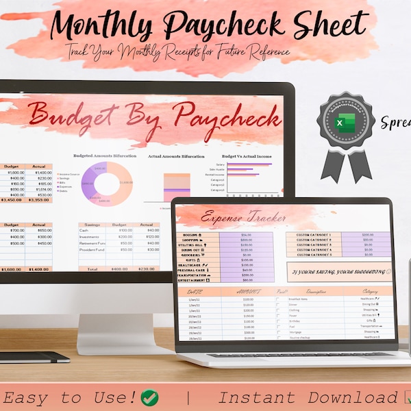 Monthly Budget Template | Paycheck Budget | Budget Template | Budget By Paycheck | Monthly Budget | Budget Sheet | Excel Budget