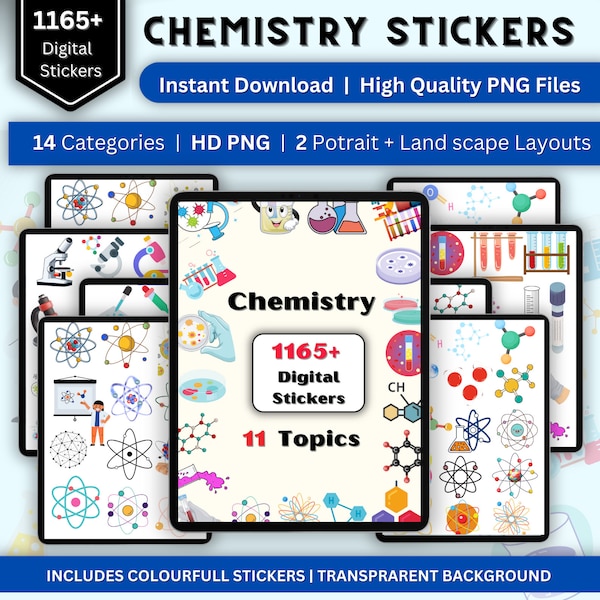Chemistry Science Digital Stickers | Chemistry Stickers | Digital Chemistry | PNG File Stickers | Instant Download | High Quality PNG