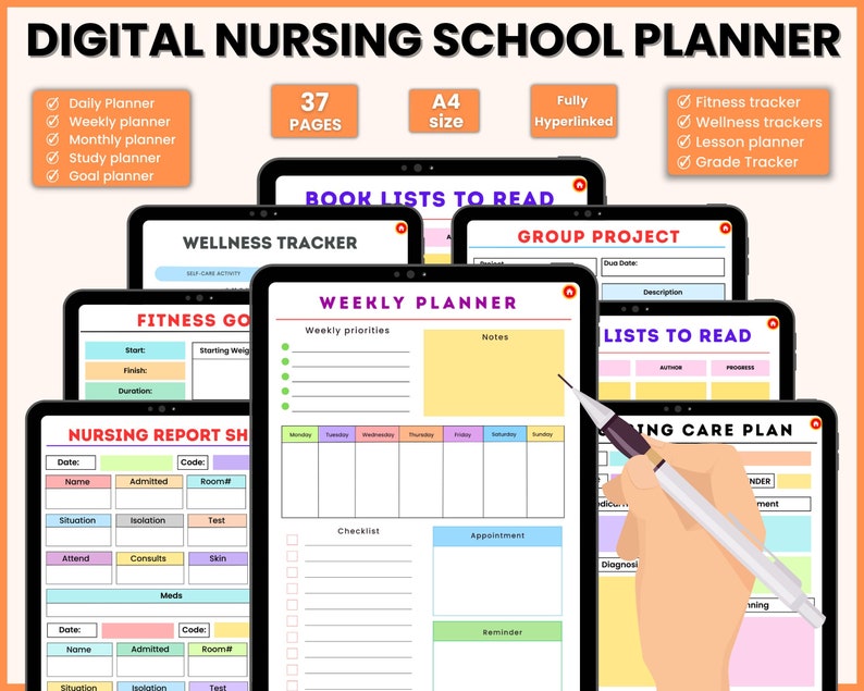 Digital Nursing School Planner 37Pages Nursing Notes Planner For Nursing Nursing Study Guide Instant Download Printable Planner image 1