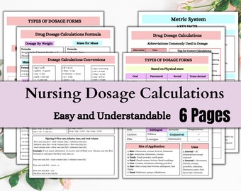Nursing Dosage Calculations | Med Calculation | Medication Dosage | Dosage Calculation | Calculation Nursing | Printable Notes