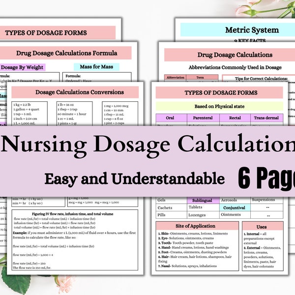 Nursing Dosage Calculations | Med Calculation | Medication Dosage | Dosage Calculation | Calculation Nursing | Printable Notes