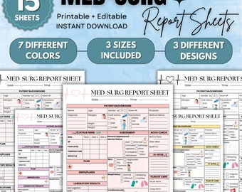 Nursing Report Sheet Med Surg 15 Sheets | Editable & Printable Version | RN Report Sheet | Digital Download | Nursing Brain Sheet | 2 Sizes