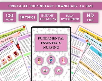 Fundamental Essentials Nursing Bundle 99+Seiten | Pflegeleitfaden | Pflege Grundlegende Hyperlinked | Notizen | Digitaler Download