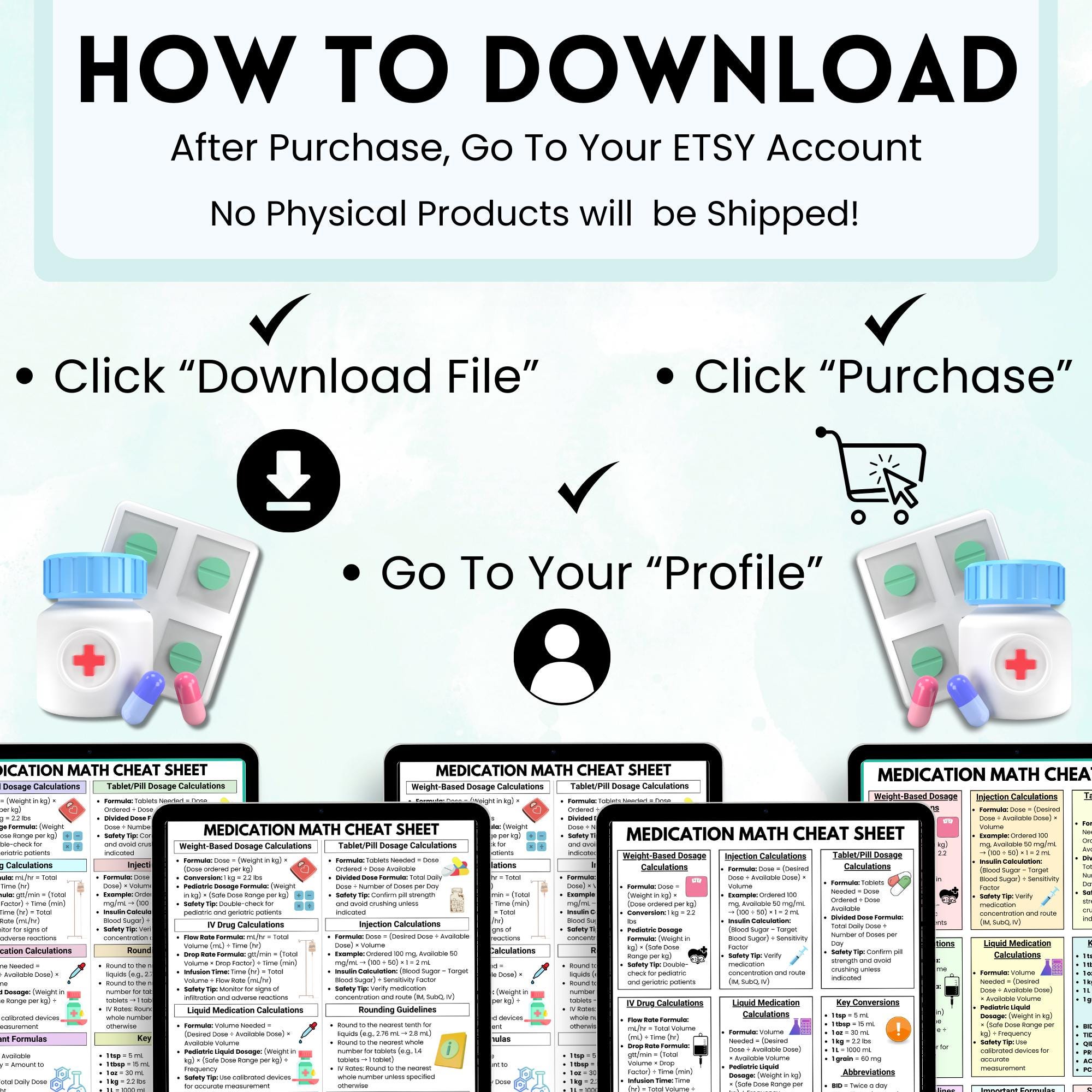 Medication Adminstration Math Medication Math Cheat Sheet, Bonus Medication Log, Weight Based Dosage ...