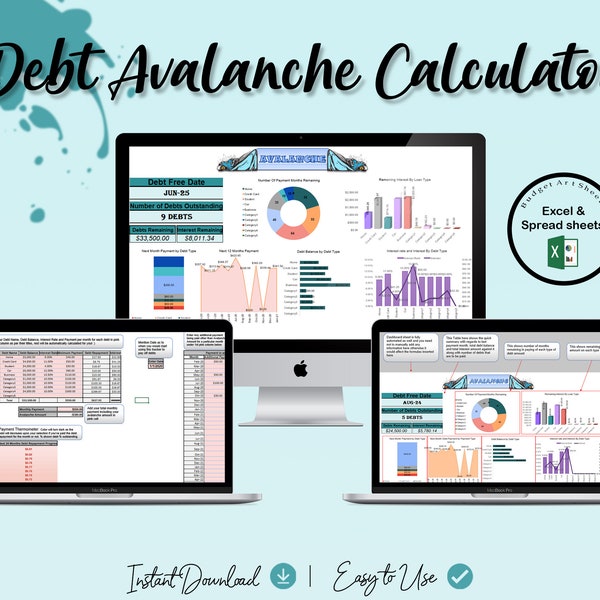 Debt Lawinentabelle | Debt Payoff Tracker | Schuld Schneeball | Debt Tracker | Finanz-Tracker | Haushaltsblatt | Budget Vorlage | Excel