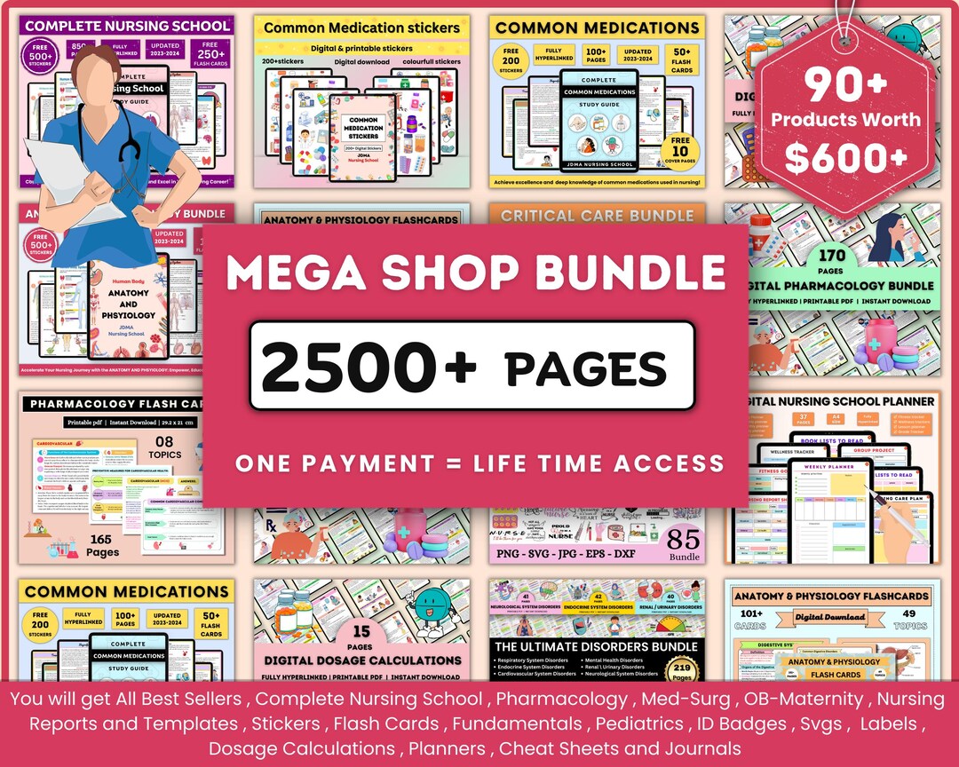 Nursing School | Whole Bundle Shop | Nursing Study Guide | Nclex Study ...
