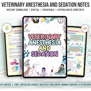 21+ Anesthesia and Sedation Notes Hyperlinked, Vet Med Study Guide, UPDATED 2026-27, Anesthesia for Vet, Free Quiz Stickers & Cover