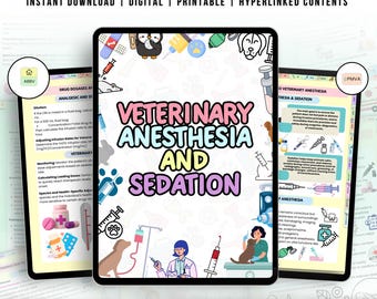 Guia de Estudos de Medicina Veterinária com mais de 21 Anotações sobre Anestesia e Sedação com Hiperlinks, ATUALIZADO 2026-2027, Anestesia para Veterinários, Adesivos e Capa para Quiz Grátis