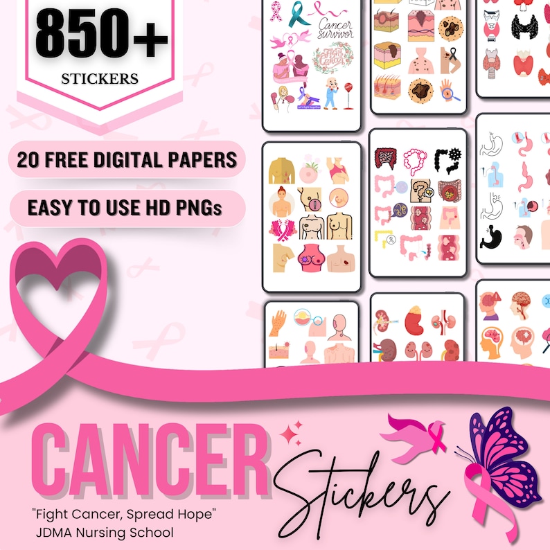 Cancer Stickers Bundle With Digital Paper | Cancer Survivor | Nurse ...