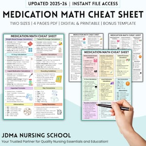 Medication Math Cheat Sheet, Bonus Medication Log, Updated 2025-26 ...