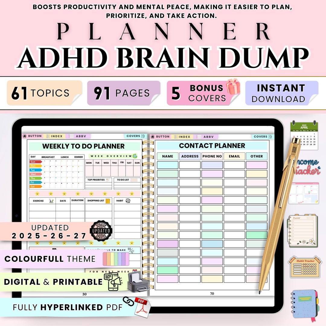 ADHD Brain Dump Planner, 91 Pages, Mind Dump for Focus, Medication ...