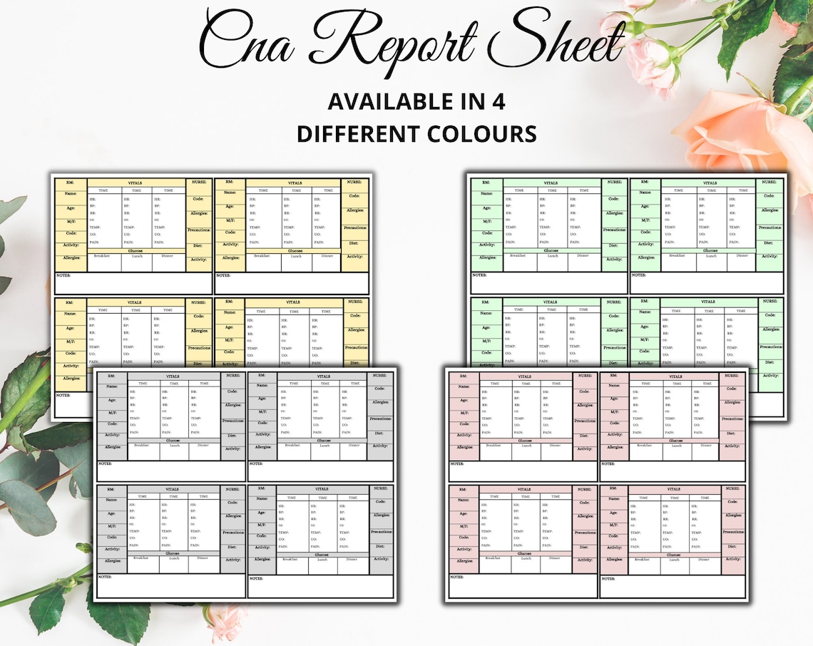 CNA Sheet Report | Cna Template | Printable & Fully Editable | Cna Flow ...
