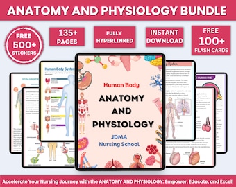 Pacchetto di anatomia e fisiologia con schede didattiche e adesivi / Guida allo studio di anatomia / Appunti per la scuola infermieristica / Appunti medici / Download immediato in PDF