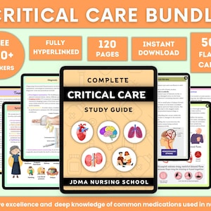 Critical Care Bundle flashcards or sticker & Fully Hyperlinked | Study Guide Note | Critical Care Nurse  | Digital download | Nursing School