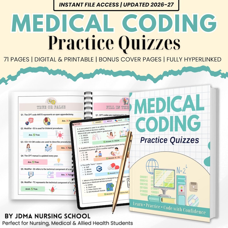 Medical Coding Quiz Hyperlinked Bundle | ICD-10 CPT Practice Questions ...