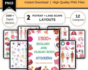 Human Biology Digital Stickers 1100+ | Biology Sticker | Colourful stickers | Nurse Stickers | PNG Files | Digital Download