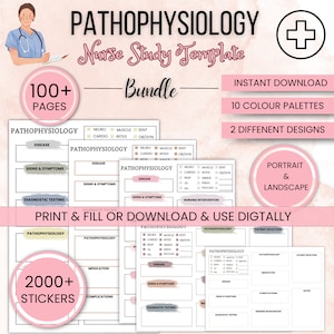 Pathophysiology Template Bundle 100+pages | Free Medical Stickers | Pathophysiology Nurse Study | Portrait & Landscape | Nursing Study Guide