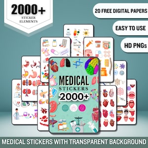 Medical Stickers 2000transparent back Ground Pre-cropped Healthcare Sticker Human Body Sticker HD PGN file Free Digital Paper image 1