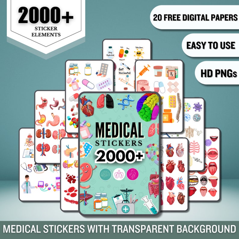 Medical Stickers 2000transparent back Ground Pre-cropped Healthcare Sticker Human Body Sticker HD PGN file Free Digital Paper image 1