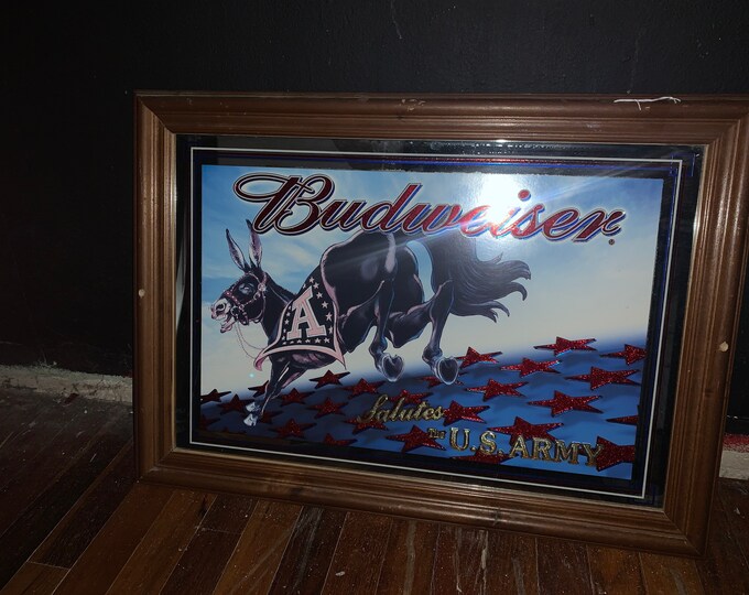 Vintage Budweiser Salutes US Army Mirror Bar Sign Etsy UK