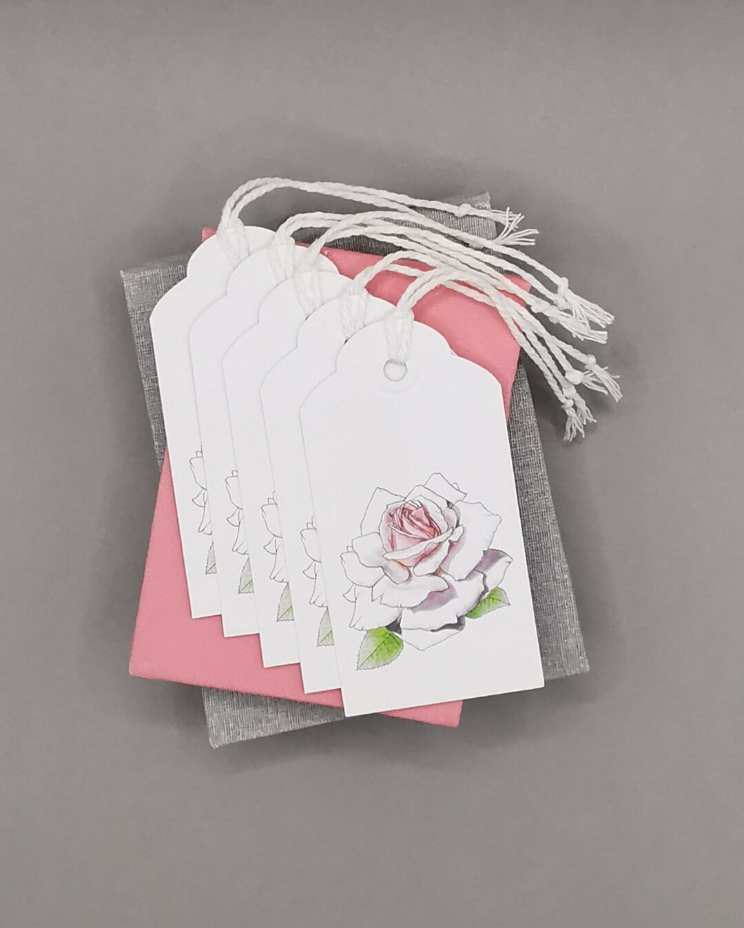 White Pink Rose Gift Tags Set of 5 Etsy