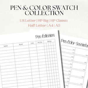 Pen Collection and Color Swatch Planner, Planner Pen Testing Page, Pen and Marker Printable Planner, Pen Collection Tracker, Pen Color, PDF