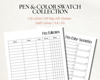 Pen Collection and Color Swatch Planner, Planner Pen Testing Page, Pen and Marker Printable Planner, Pen Collection Tracker, Pen Color, PDF