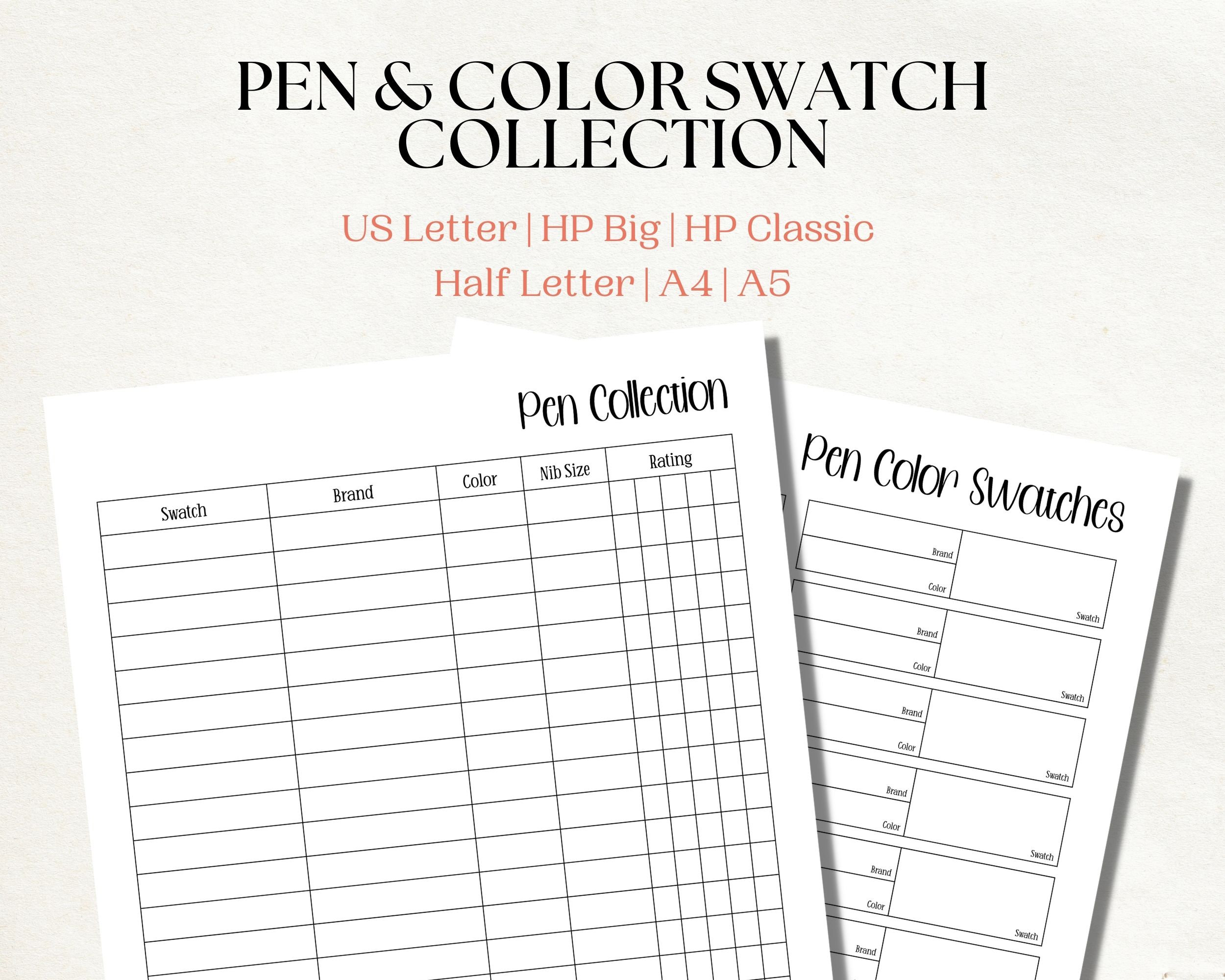 Pen Collection and Color Swatch Planner Planner Pen Testing Etsy