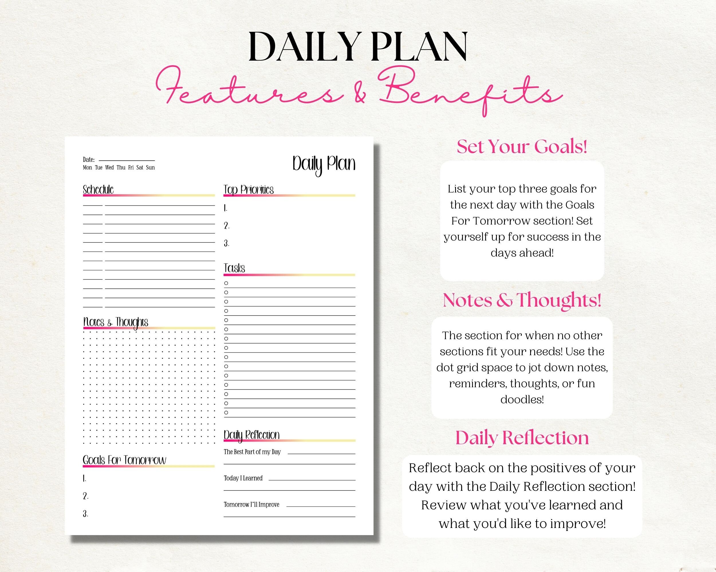 Daily Planner Printable Template, ADHD Digital Planner, to Do List PDF ...