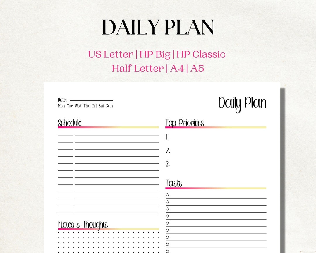 Daily Planner Printable Template ADHD Digital Planner to Do List PDF