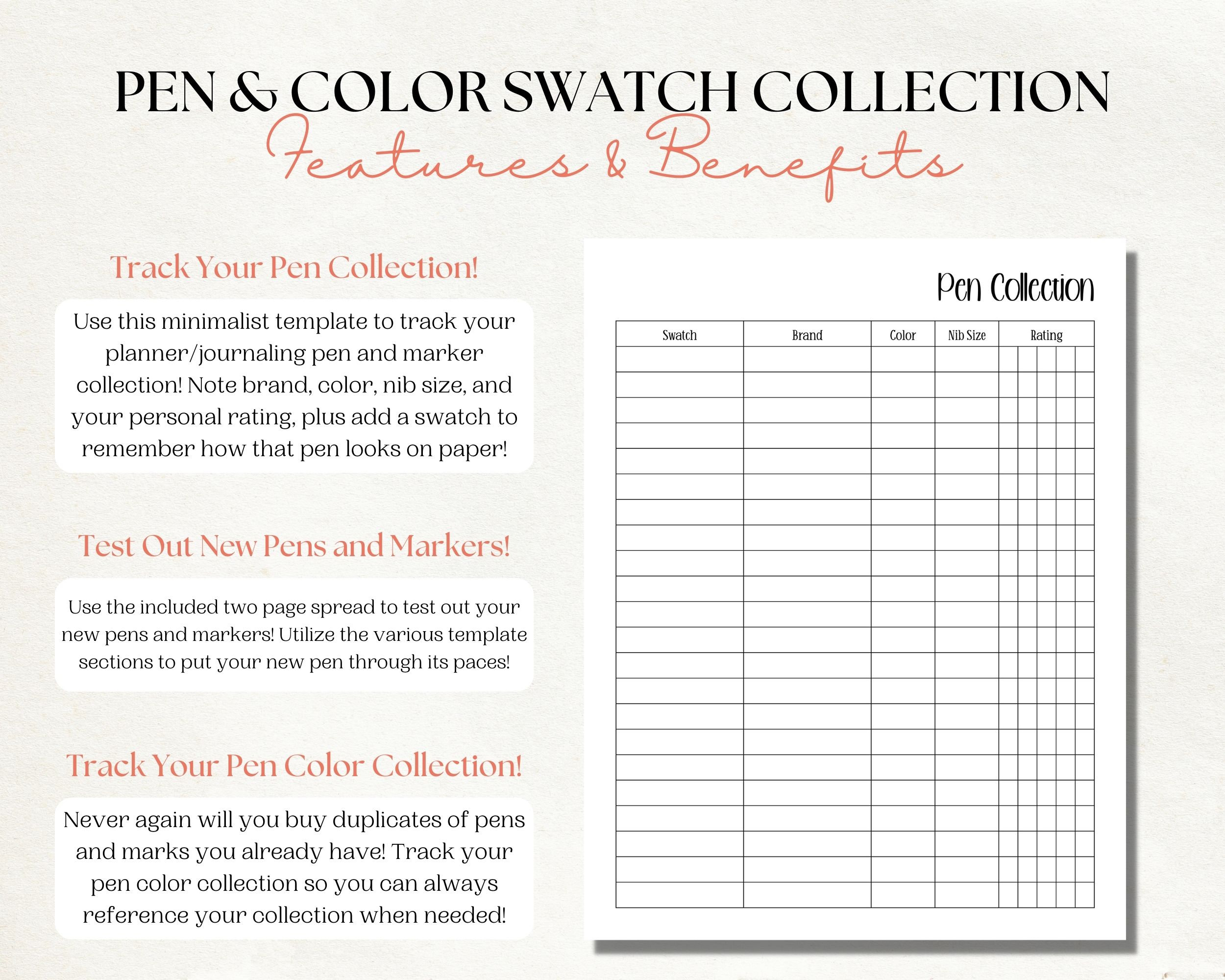 Pen Collection and Color Swatch Planner Planner Pen Testing - Etsy