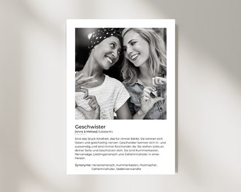 Definition Geschwister Poster I Geburtstagsgeschenk I Geschenkideen Schwester&Bruder I Download I Poster personalisiertIGeschenk Geschwister