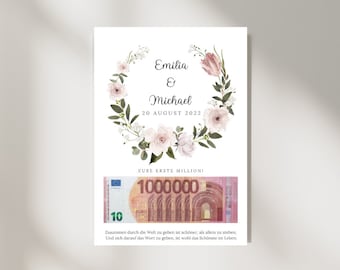 Wedding gift personalized with name and date I Cash gift for wedding I Gift for bride and groom I Your first million I download I