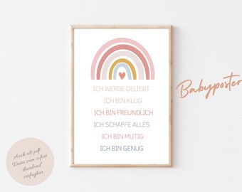 Regenbogen Poster Kinderzimmer I Geschenk zur Taufe I Affirmationen für Kinder I Geschenkideen zur Geburt I Baby Poster I positive Sprüche