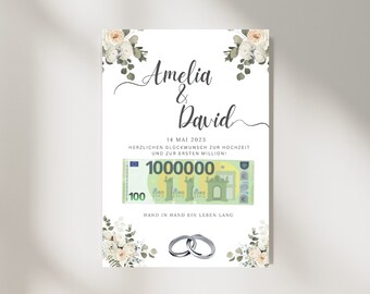 Hochzeitsgeschenk I Eure erste Million I Geldgeschenk zur Hochzeit I Geschenk Brautpaar I digitaler download I personalisiertes Poster