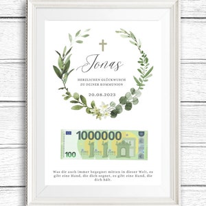 Geschenk zur Kommunion I personalisiert mit Namen und Datum I Geldgeschenk zur heiligen Kommunion I Konfirmation I erste Million I download Bild 4