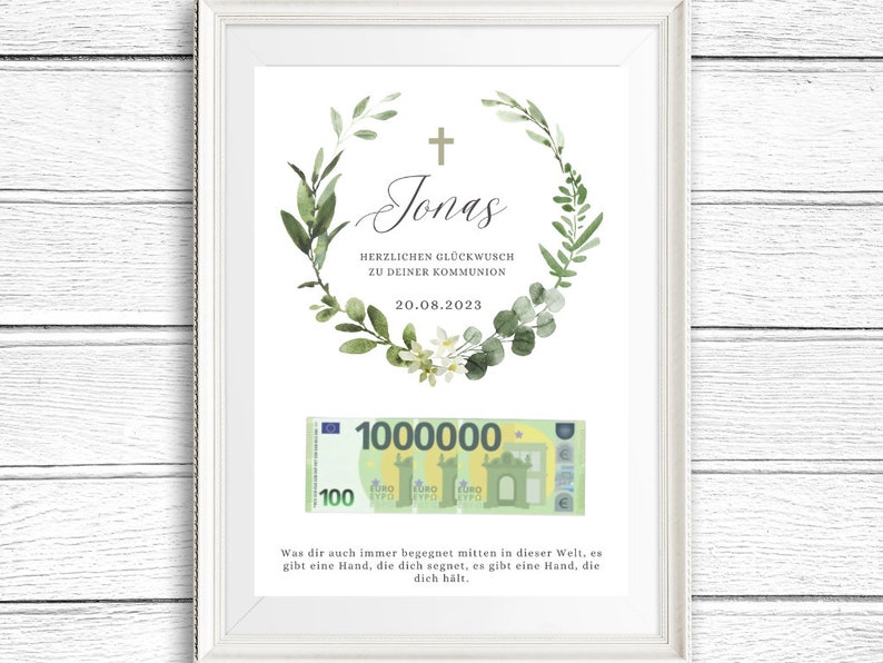 Geschenk zur Kommunion I personalisiert mit Namen und Datum I Geldgeschenk zur heiligen Kommunion I Konfirmation I erste Million I download Bild 4