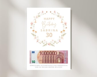 Birthday gift personalized with name, date and age, money gift for birthday, round birthday, first million download