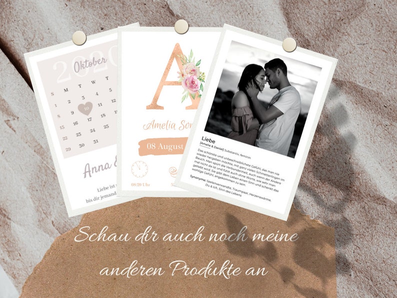 May include: A collection of three framed prints. One features a calendar for October with a heart on the 10th. Another has a floral "A" with the name "Amelia Sor" and the date "08 August". The third is a black and white photo of a couple.