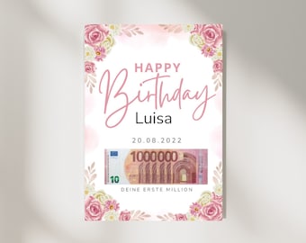 Geldgeschenk zum Geburtstag I Geburtstagsgeschenk personalisiert mit Namen, Datum und Alter I runder Geburtstag I erste Million I download