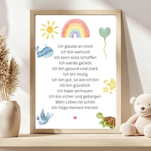 Póster Afirmaciones Niños Inscripción Escolar Creencias I Sentimientos I Póster Amor Propio Habitación Infantil I Regalo para Niños Comunión Cumpleaños