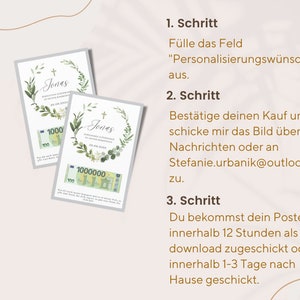 Geschenk zur Kommunion I personalisiert mit Namen und Datum I Geldgeschenk zur heiligen Kommunion I Konfirmation I erste Million I download Bild 8