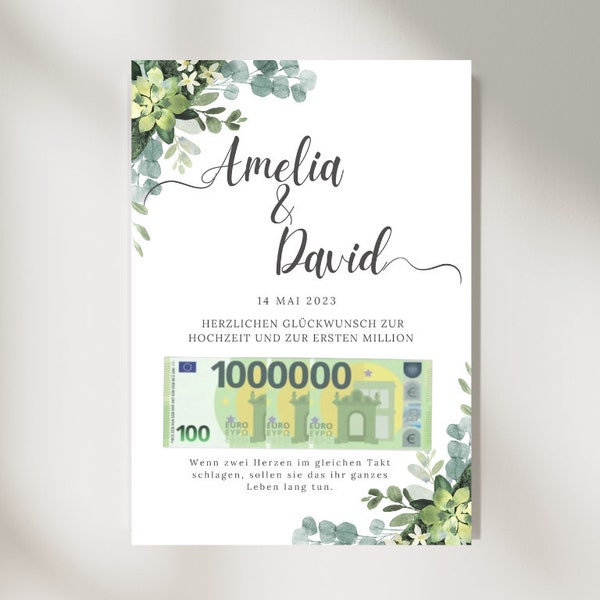 Hochzeitsgeschenk I Eure erste Million I Geldgeschenk zur Hochzeit I Geschenk Brautpaar I digitaler download I personalisiertes Poster