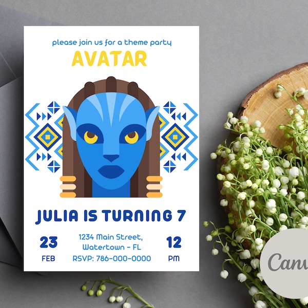Modèle d'invitation d'anniversaire de film Avatar | Avatar Party - Modèle de canva imprimable modifiable